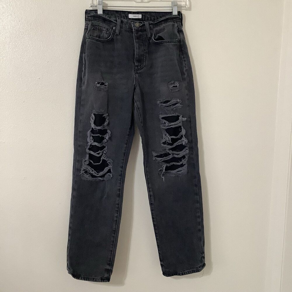 Black Grey Distressed Grunge Punk Concert‎ Party Festival Jeans 28 in Waist